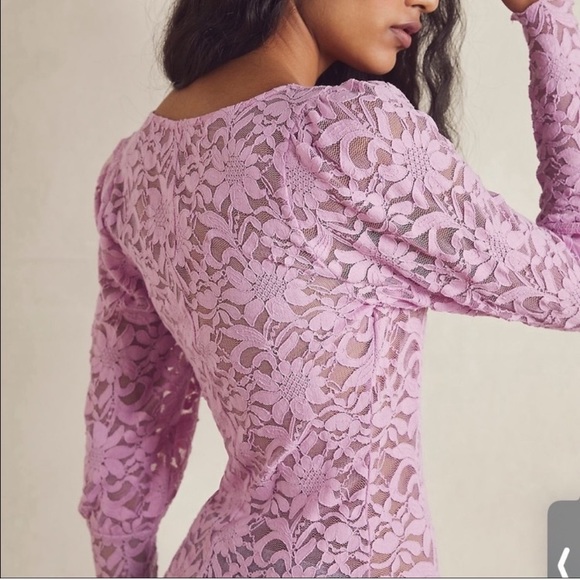 Revolve X Free People Long Distance Layering Long Sleeve Sheer Lace Top Pink NWT - Picture 3 of 8